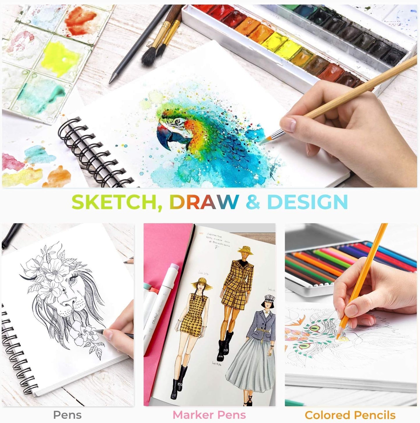 Mix Media Pad, Ohuhu Mixed Media Art Sketchbook, 120 LB/200 GSM Heavyweight Papers, 62 Sheets/124 Pages, Spiral Bound Mixed Media Paper Pad for Christmas Gift