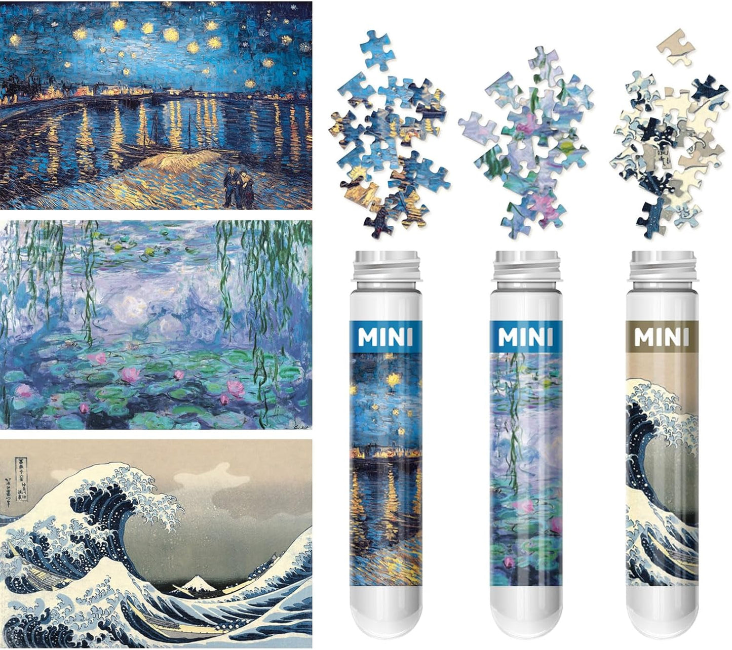 150 Piece Mini Jigsaw Puzzles for Adults & Kids, 6" x 4" Starry Night & More 3 Pack