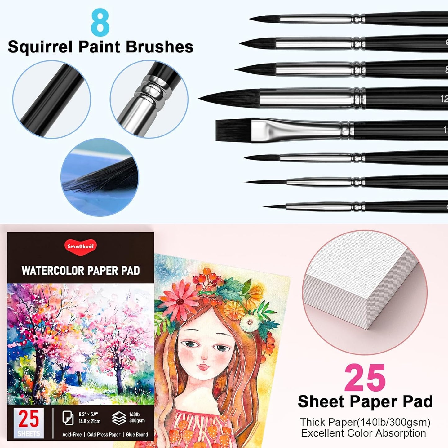 Watercolor Paint Set 50 Colors Including Metallic, Watercolor Kit with Case, Watercolor Paper, Paint Brushes, Palette and Accessories, Water Color Art Supplies Gift for Adults Kids Artists