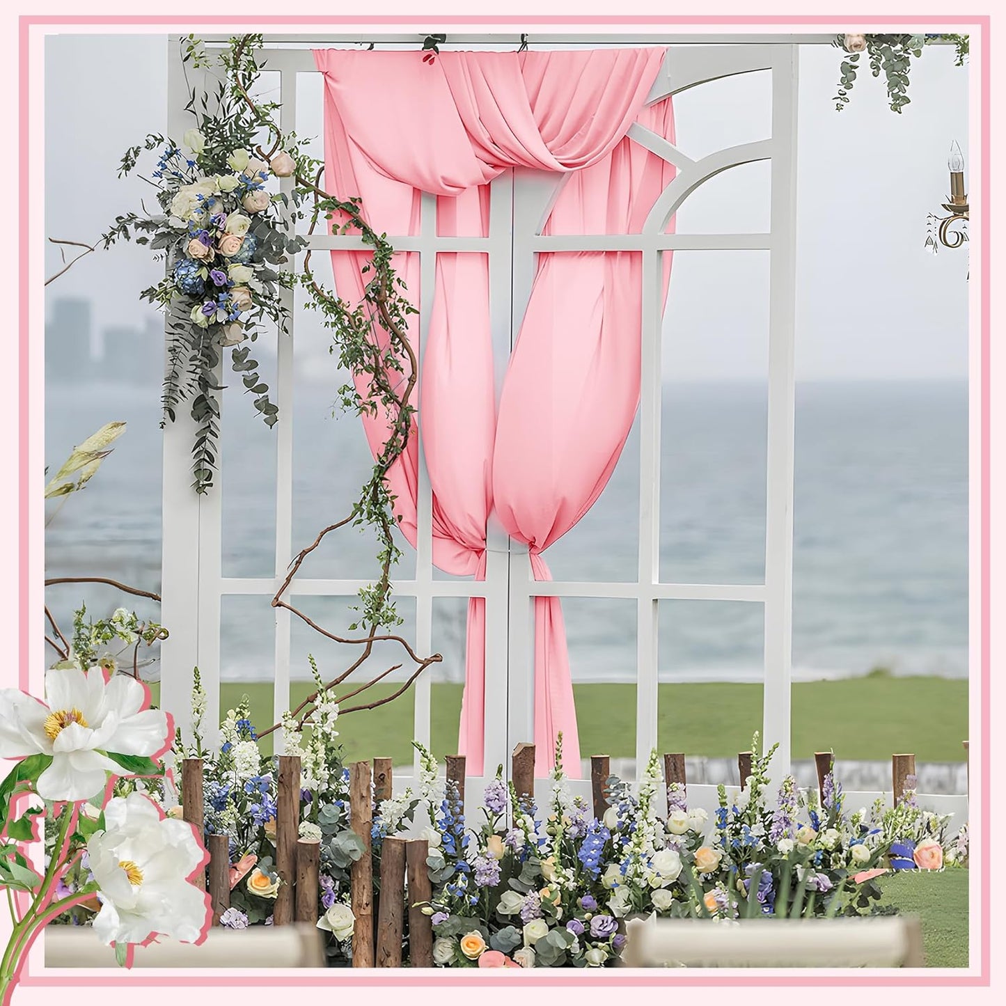 Horbaunal Light Pink Chiffon Fabric by The Yard, 1 Yard Continuous Sheer Fabric 59" Wide Soft Draping Fabric for Wedding Arch Draping Party Backdrop DIY Sewing