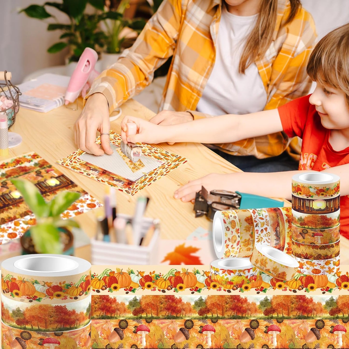 12 Rolls Fall Washi Tape, Thanksgiving Autumn Maple Leaves Pumpkin Masking Washi Tape Thanksgiving Harvest Decorative Tape Sticker for Scrapbook, Journal, DIY Craft, Gift Wrapping, Card Making