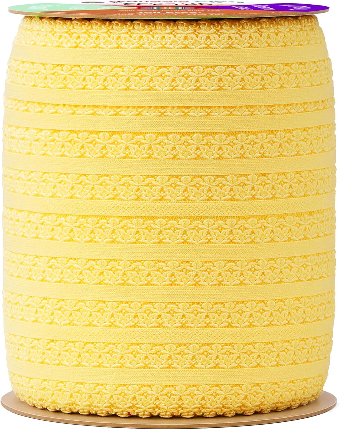 Mandala Crafts Mustard Yellow Stretch Lace Soft Elastic Trim Roll - 55 Yards 1 Inch Wide Stretchy Frilly Picot Ribbon for Sewing Lingerie, Headbands, Underwear, and Crafts