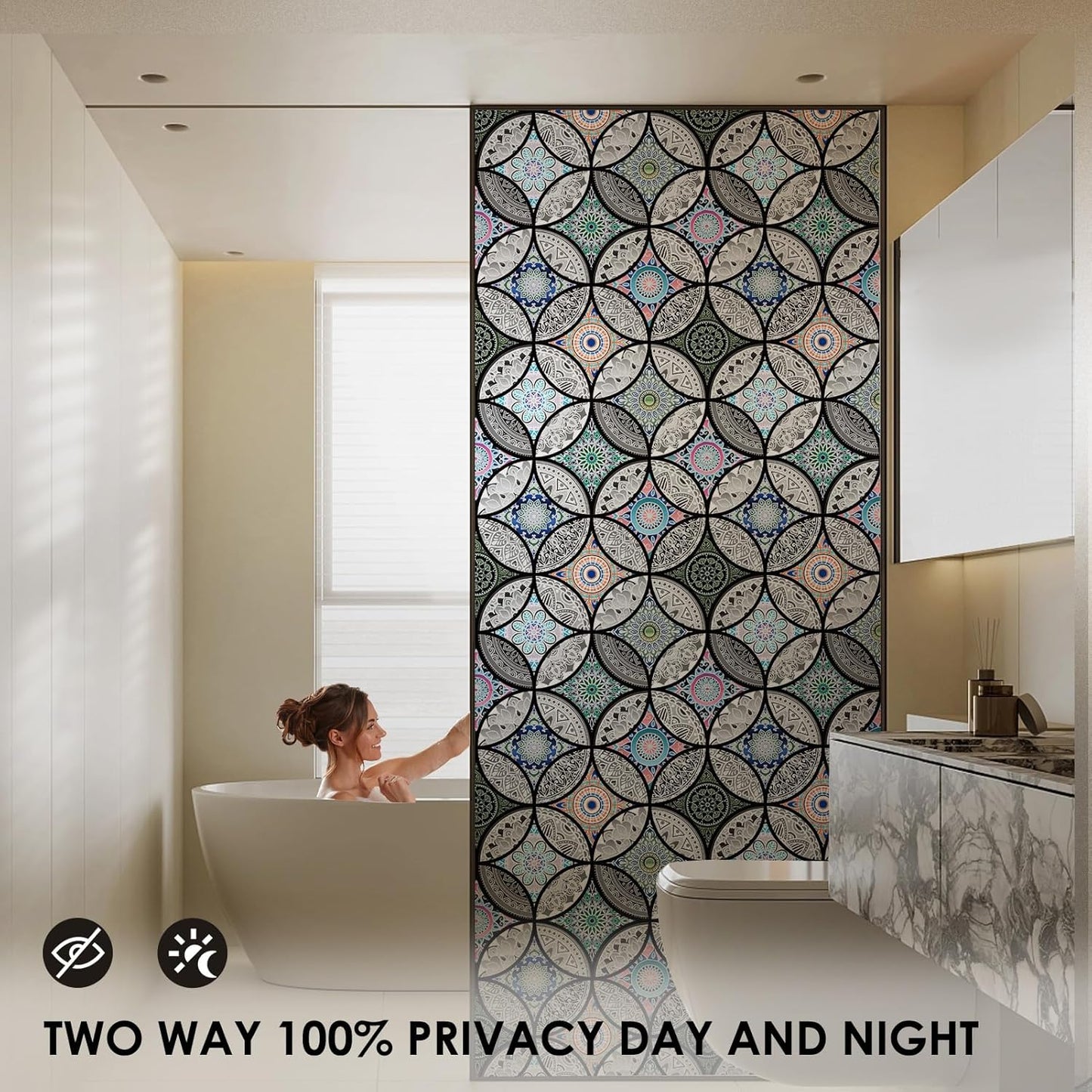 DKTIE Static Cling Decorative Window Film with Installation Tools Non Adhesive Privacy Film, Stained Glass Window Film for Bathroom Shower Door Heat Cotrol Anti UV 17.7 x 78.7 Inch