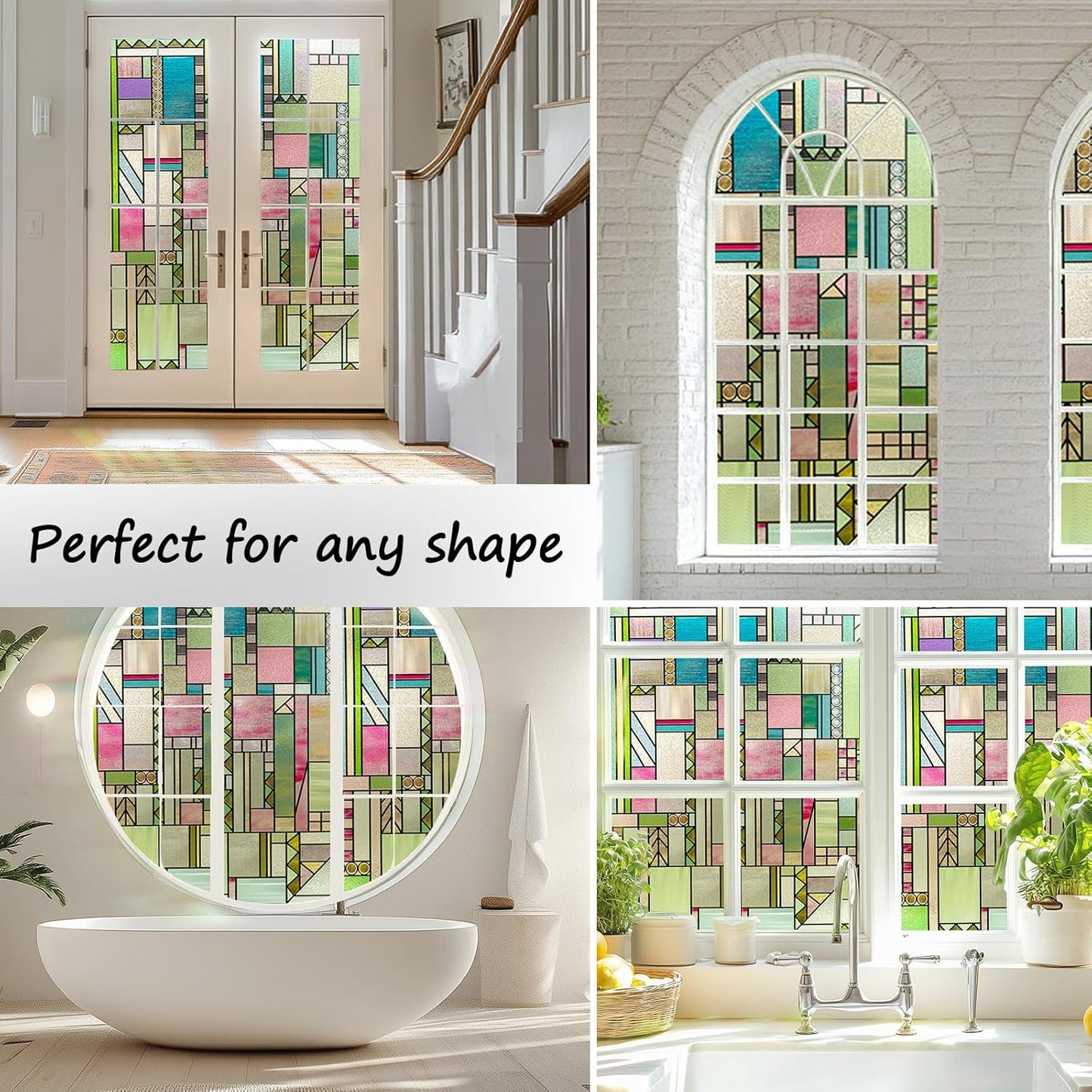 3D Stained Glass Window Privacy Film, Heat Control UV Blocking Static Cling Decorative Window Film for Bathroom,Front Door,Home Non Adhesive 16.9 x 39.3 inches Colorful Abstraction