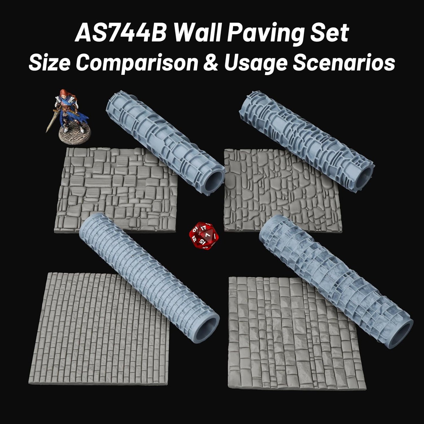 DND Terrain Texture Roller – Create Dungeons and Dragons Scenario Pieces, RPG Accessory Tools, Wargame Environments, and Tabletop Map Props with Realistic Texture - AS744B Wall Paving