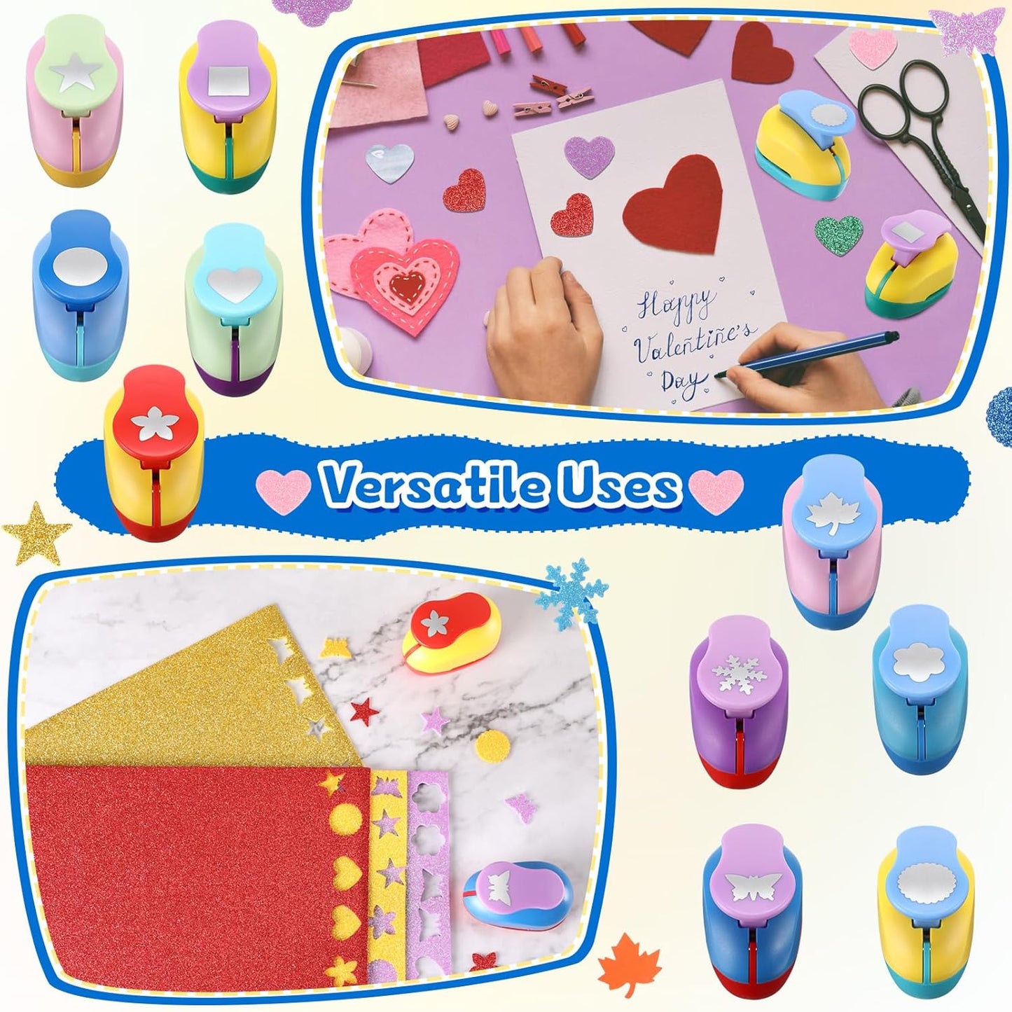 Harloon 10 Pcs Craft Hole Punch Shapes 1 Inch Paper Punch Hole Mix Shapes Cutters for Paper Crafting Scrapbooking Kids Teacher Office Supplies(Classic)