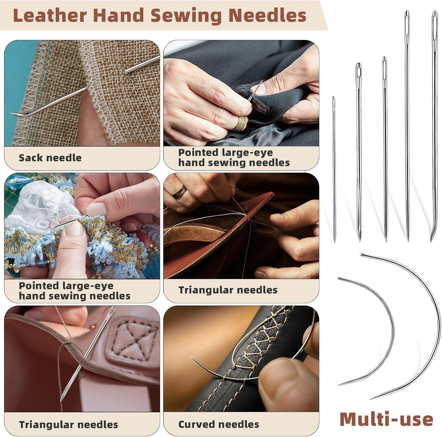 Ftyiwu Waxed Thread 55 Yards, Leather Sewing Waxed Thread with Hand Sewing Needles for Home Upholstery Carpet Leather Canvas Repair and Sewing(Dark Gray)