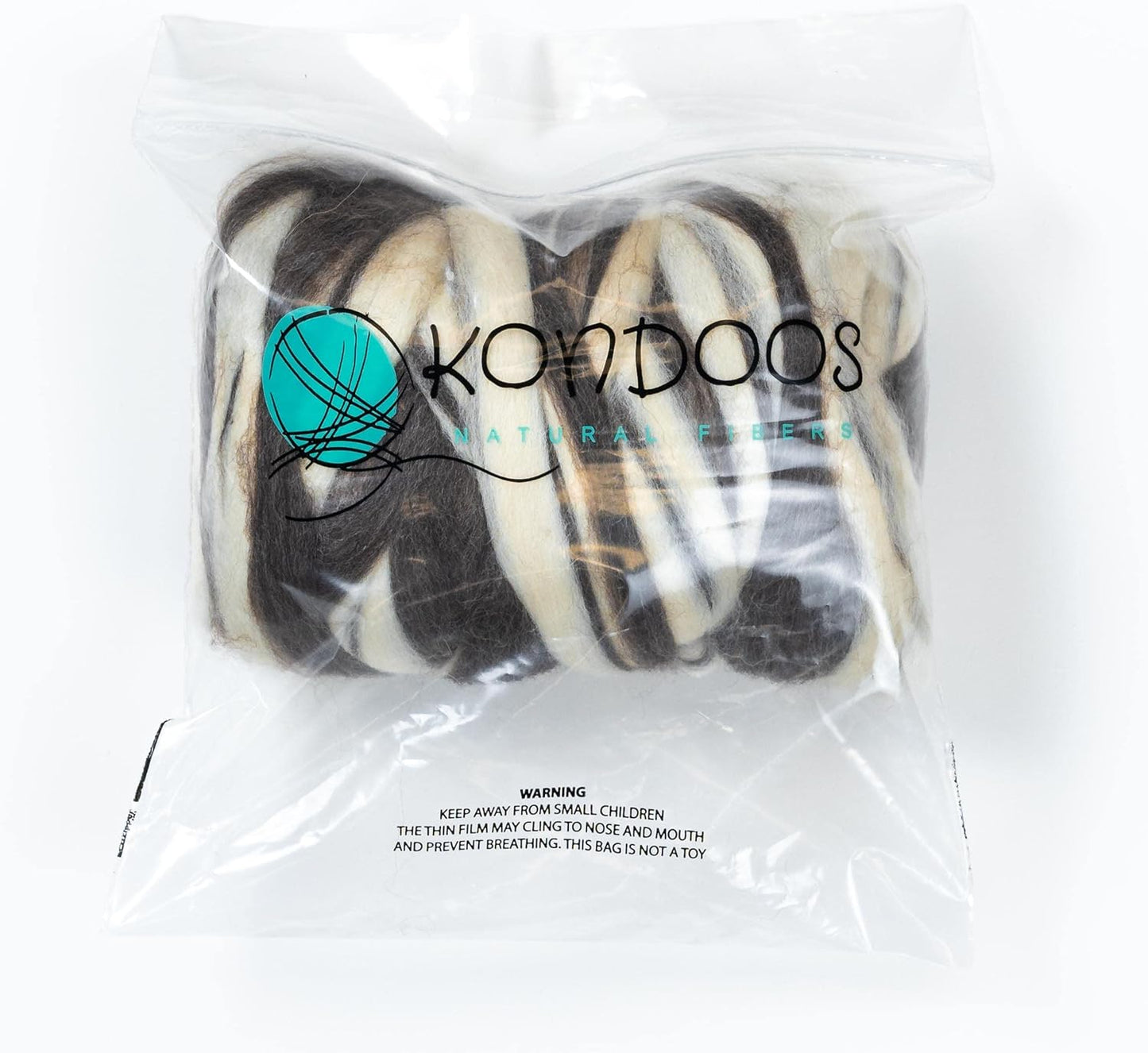 Kondoos Natural Wool roving, 8 OZ. Best for Needle Felting, handcrafts and Spinning. Natural Colours, un-Dyed. (Brown Zebra(Ecru/Mocha), 8 oz)