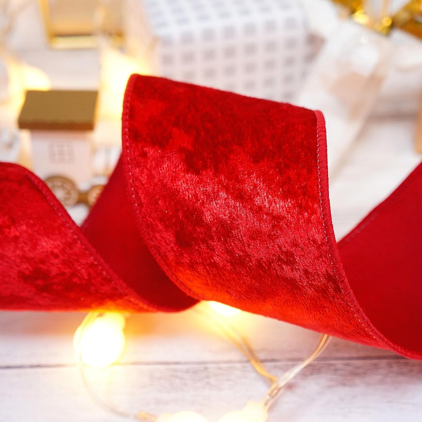 Red Velvet Ribbon 2.5 Inch x 10 Yards for Christmas Tree Topper Home Decoration Wreath Gift Wrapping DIY Craft