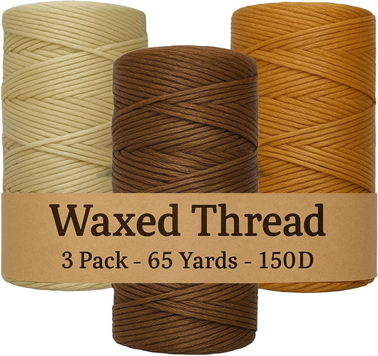 Waxed Thread 3X Wax Thread, 65 Yardx0.8mm Wax String, 150D Waxed Leather String in Cream, Tan and Brown, Perfect Dream Catcher Supplies
