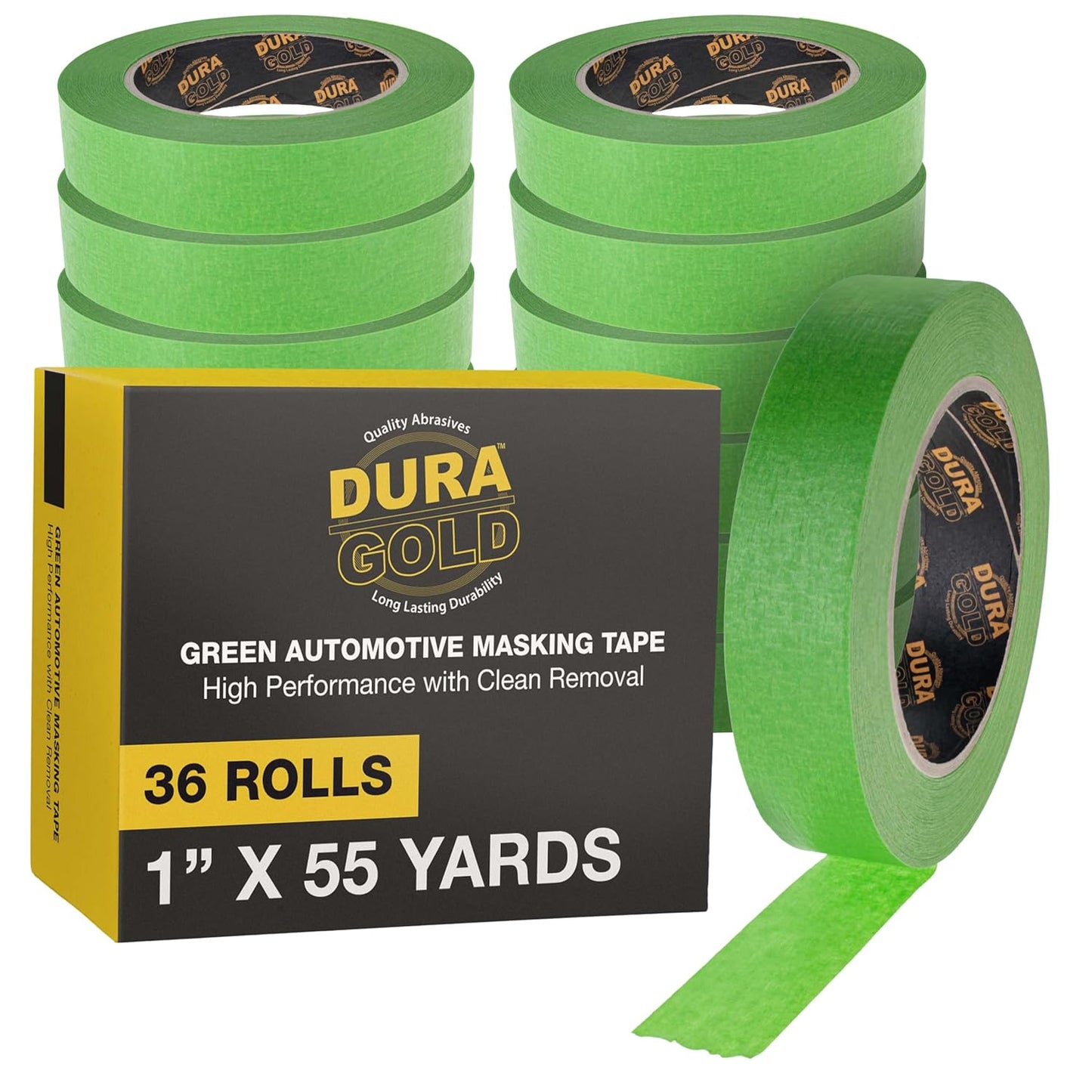 Dura-Gold Green Automotive Masking Tape 1 Inch (24mm x 55 Yards), Case of 36 Rolls - Premium High-Performance, Heat Resistant - Auto Refinish Painting, Car Detailing, Autobody, Painters Tape