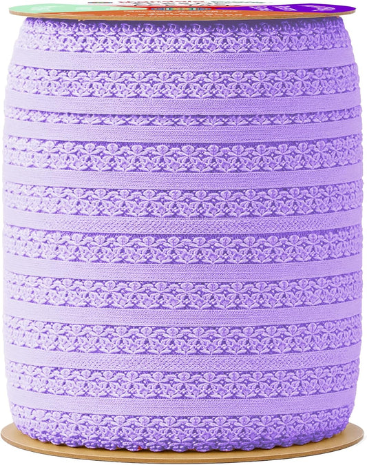 Mandala Crafts Lavender Stretch Lace Soft Elastic Trim Roll - 55 Yards 1 Inch Wide Stretchy Frilly Picot Ribbon for Sewing Lingerie, Headbands, Underwear, and Crafts