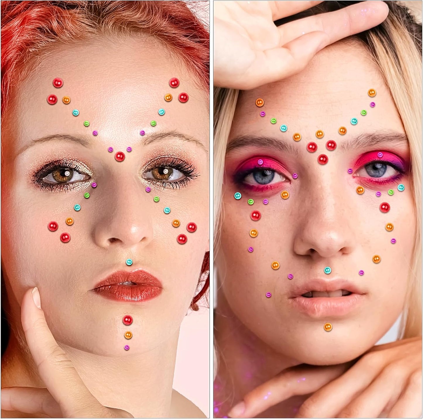 Self Adhesive Face Gems and Pearls for Makeup, Festival Jewels, Hair Gems Pearls, 3/4/5/6/8 mm Round Rhinestone Stickers for Face, Eye, Makeup, Body, Crafts 591Pcs (02_Color Pearl)