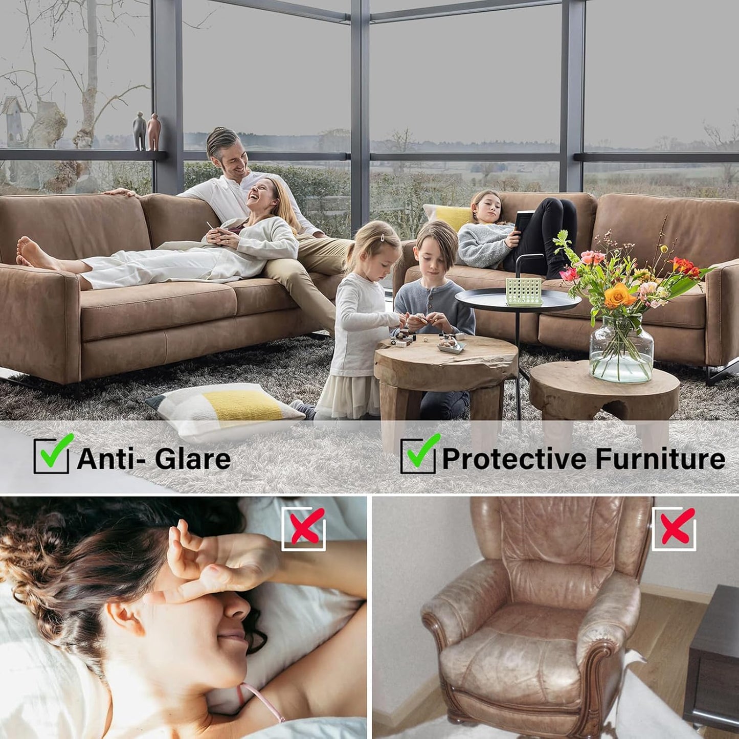 Kromapolis Window Privacy Film Reflective Mirror Film One Way Window Tint for Home, Daytime Privacy Heat Control Anti UV Glass Tinting, Non-Adhesive (Silver, 35.4 x 157.4 inch)