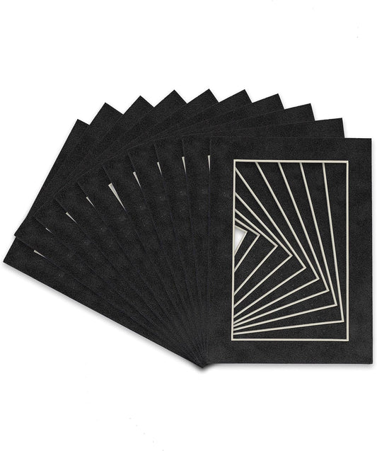 Pack of Ten Acid Free 11x14 Mats Bevel Cut for 8.5x11 Photos - Dark Grey Suede Precut Matboards With Backing Boards and Self Seal Photo Mat Bags For Pictures, Photos, Framing - 4-ply Thickness