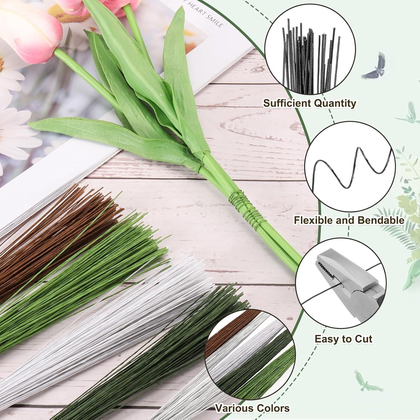 PATIKIL 32 Inch 22 Gauge Floral Stem Wire, 5 Pack/200 Pieces Bouquet Stem Paper Wrapped for DIY Crafts Flower Arrangements, Black