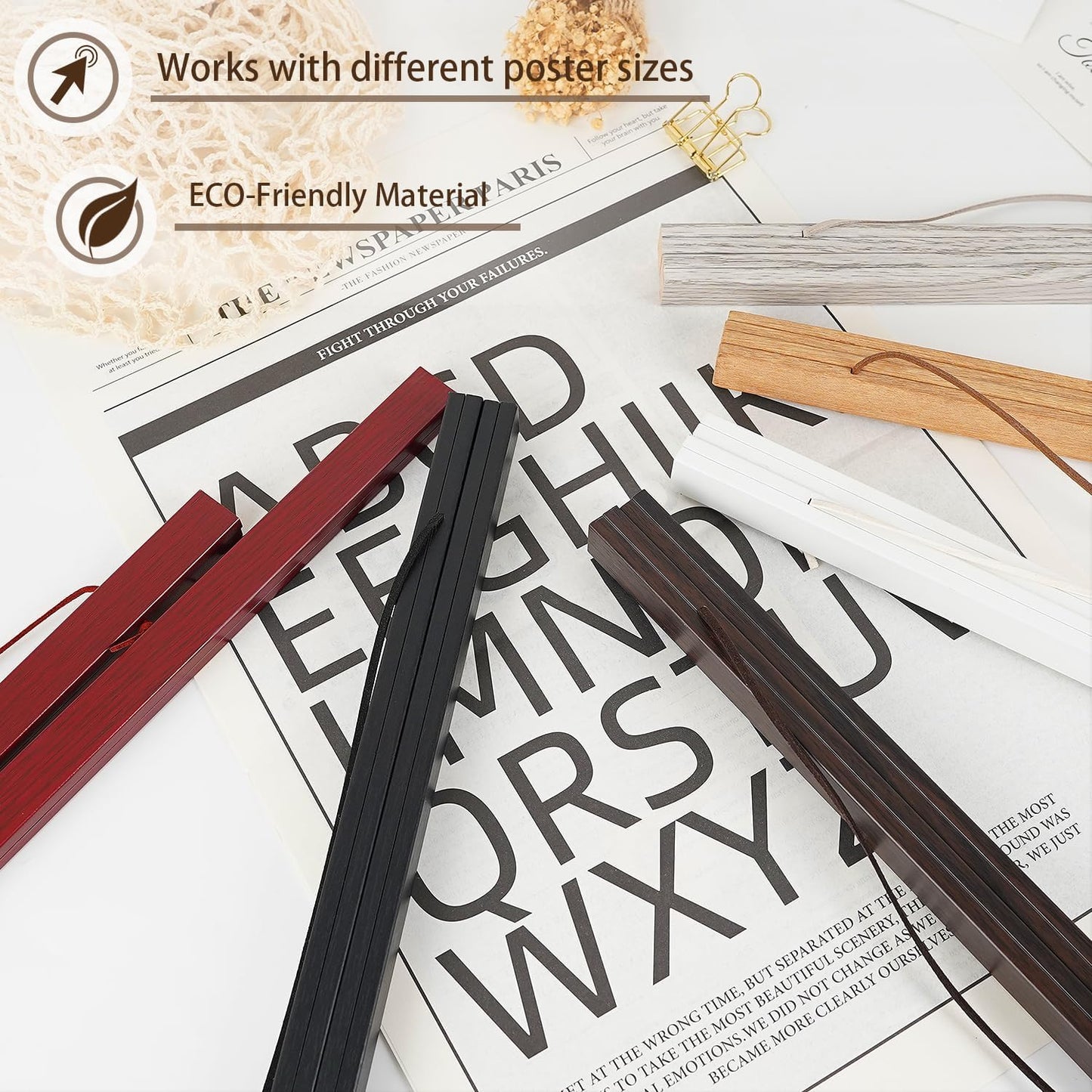 Artmag Magnetic Poster Hanger, Wood Wooden 18x24 18x12 18x36 Poster Frame Posters Dowel Print Hangers Hanging Kit (18", Walnut)