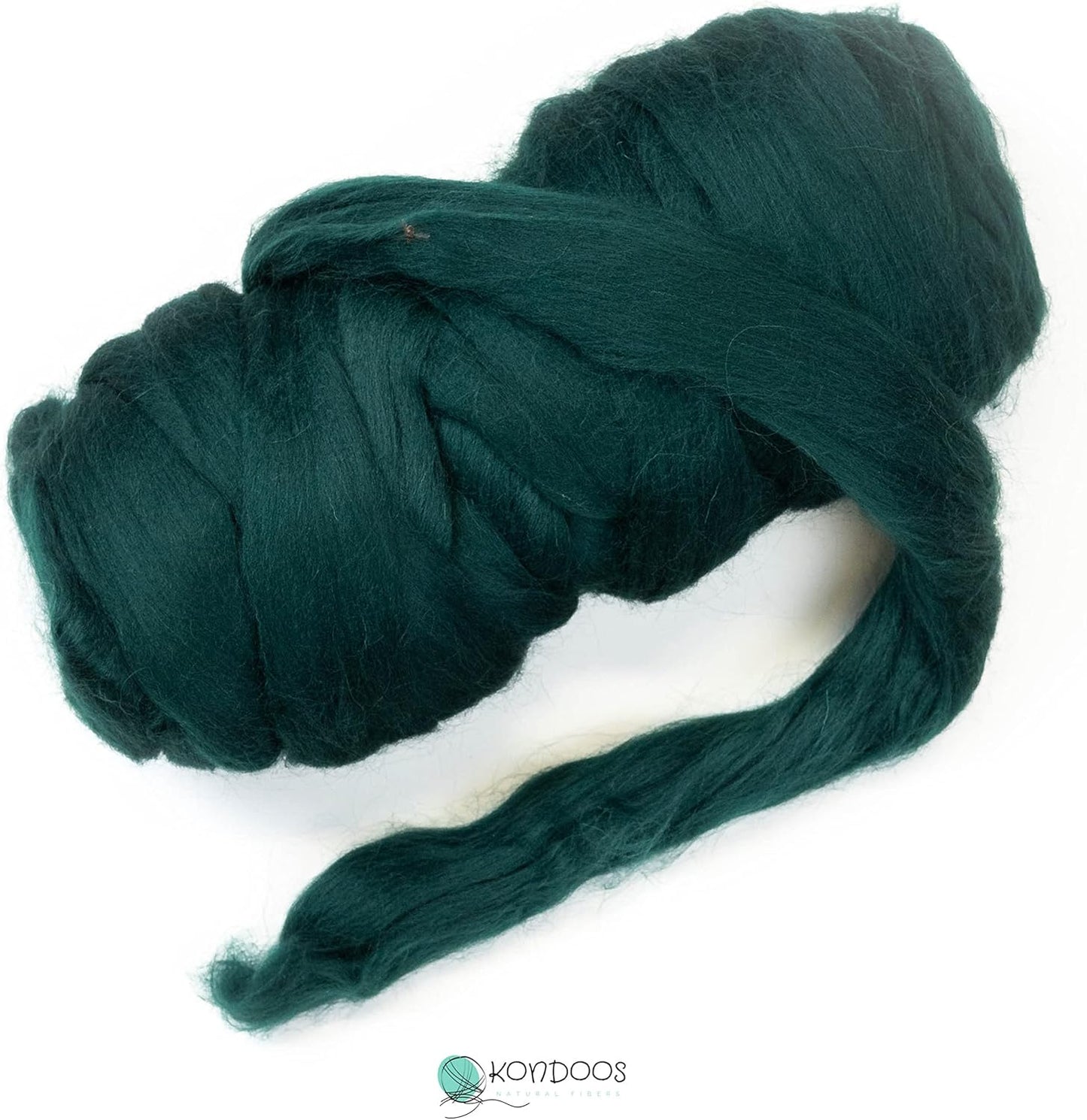 Kondoos Colored Natural Wool roving, 1 lb. Best Wool for Needle Felting, Wet Felting, handcrafts and Spinning. (English Green, 1 lb)