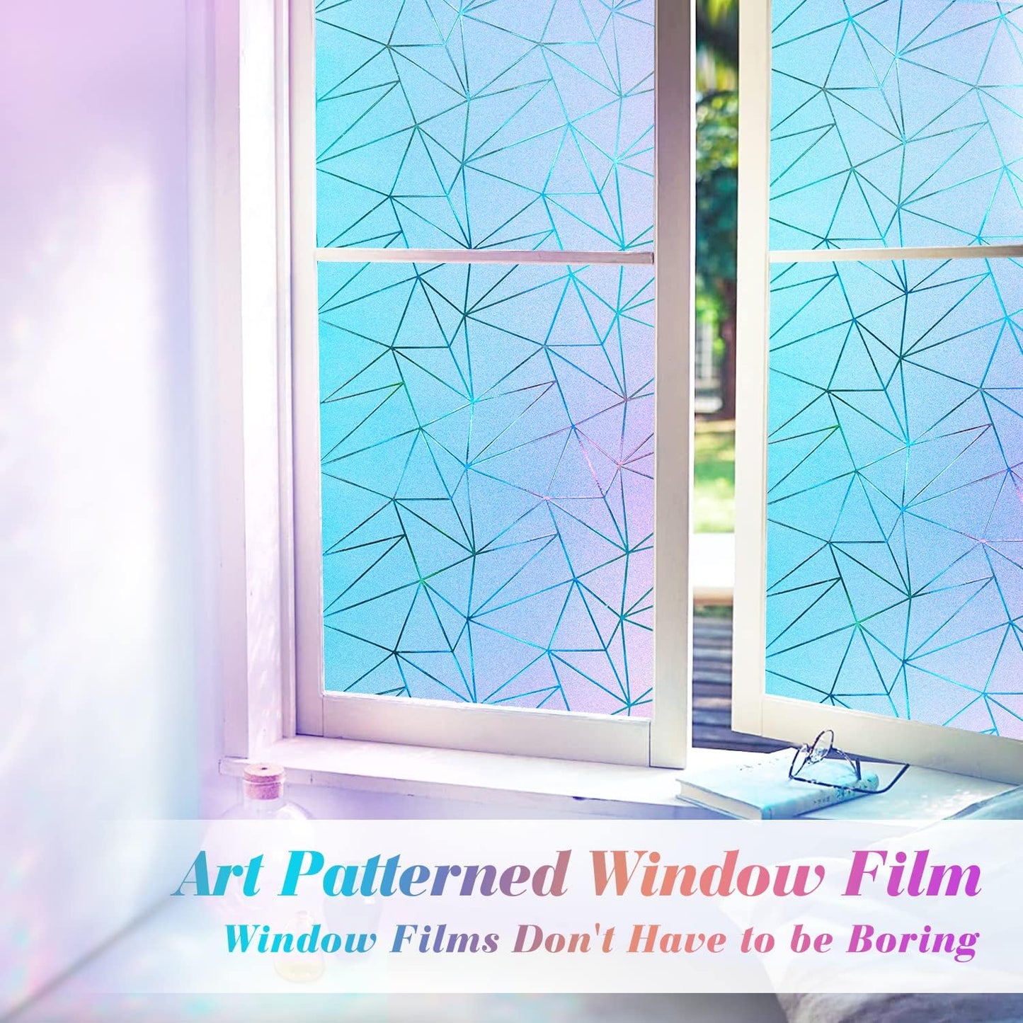 Coavas Rainbow Window Privacy Film - Frosted Glass Static Cling for Bathroom Door, UV Blocking, Non-Adhesive Vinyl Sticker, Day and Night Tint for Home, 17.5x78.7 Inches