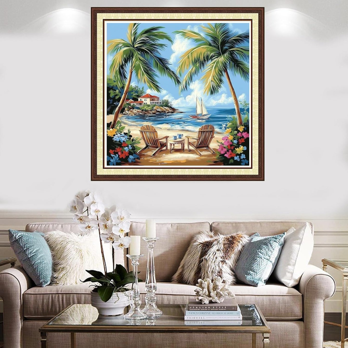 Findvoor Counted Cross Stitch Kits for Adults Full Range of Cross Stitching Embroidery Unprinted Pattern for Beginners, 11CT Needlepoint Kit Patterns Embroidery Kits-Drinking Tea Tree 18x18 inch