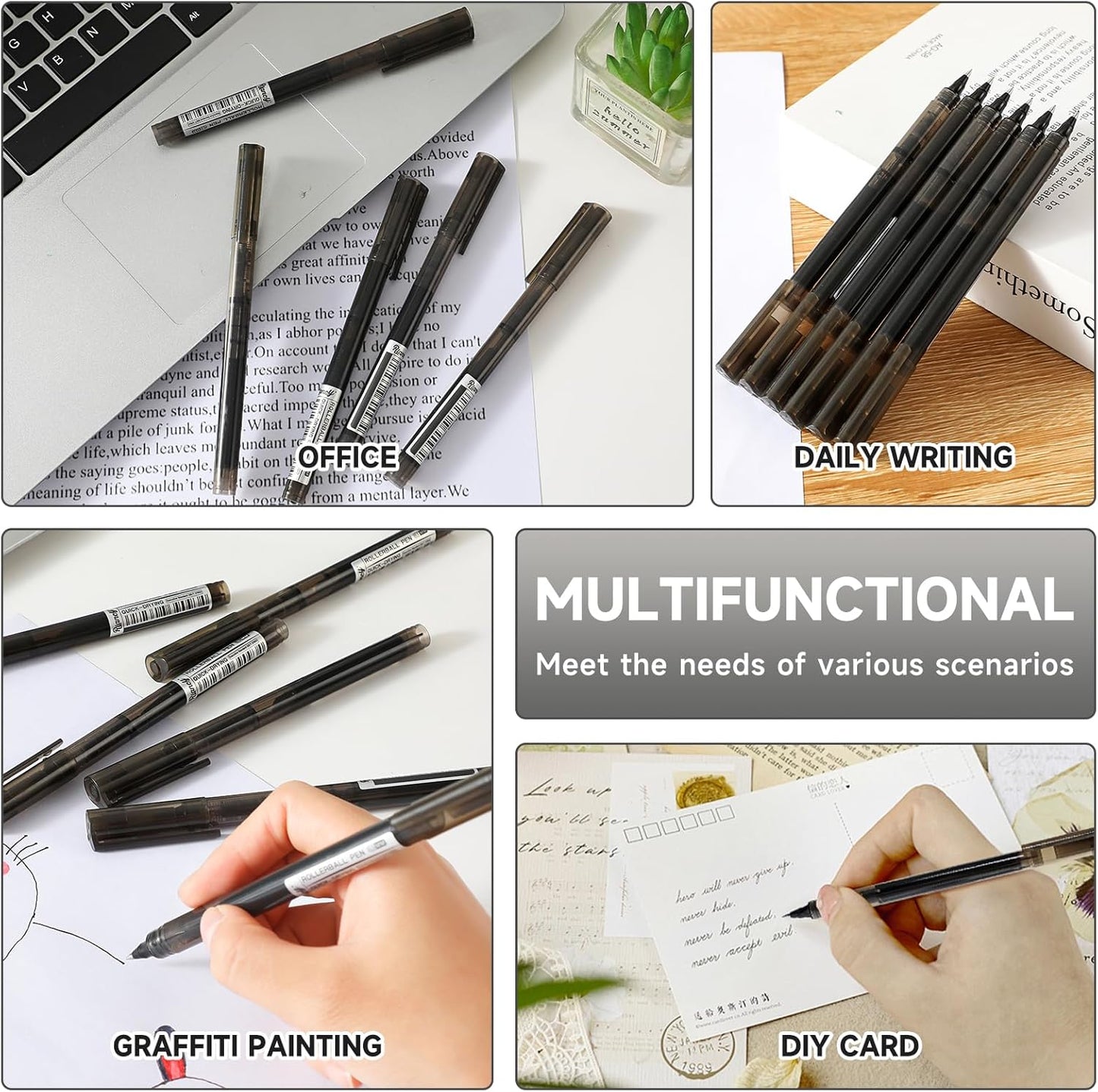 RIANCY Black Fine Point Gel Pens 24Pcs 0.5mm Gel Ballpoint Pens Black Liquid Ink Pens No Smear No Bleed, Smooth Writing Pen for Journaling Note Taking Drawing Sketching Coloring Office School Supplies