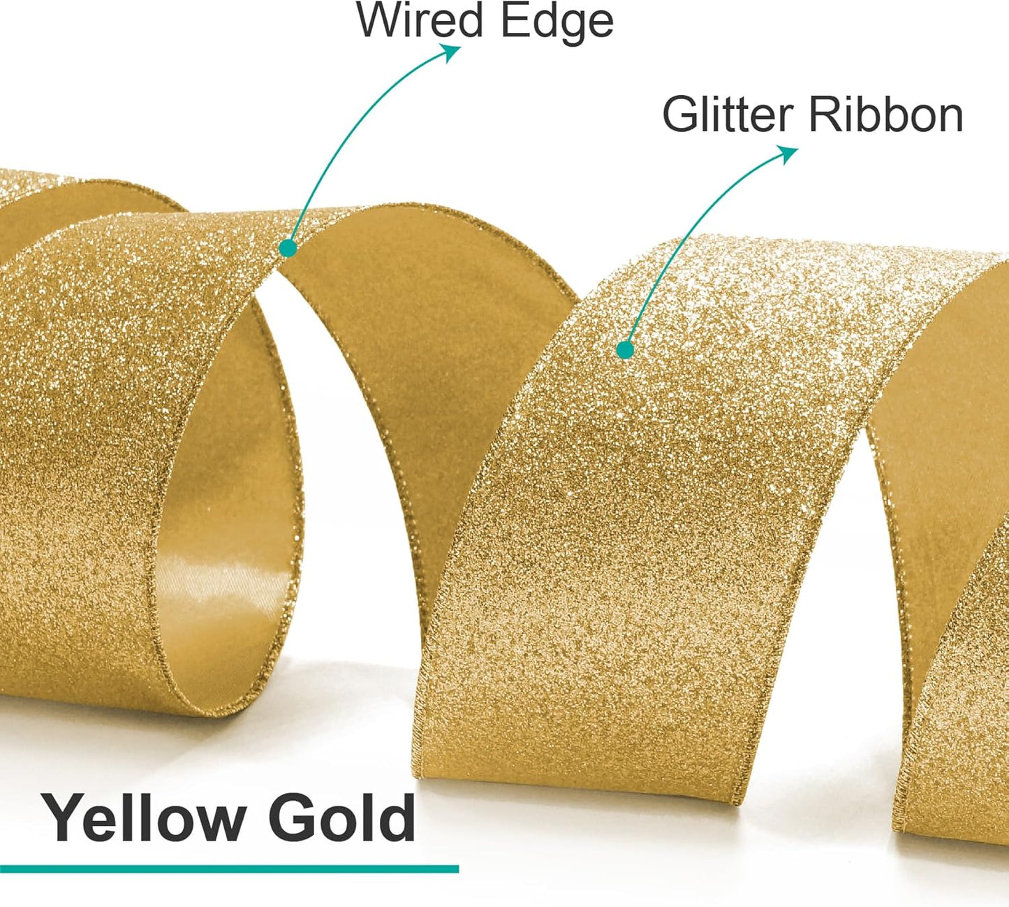 CT CRAFT LLC Glitter Wired Ribbon 2.5" x 20 Yards Yellow Gold for Christmas Home Decor Bow Gift Wrapping DIY Crafts Wreath