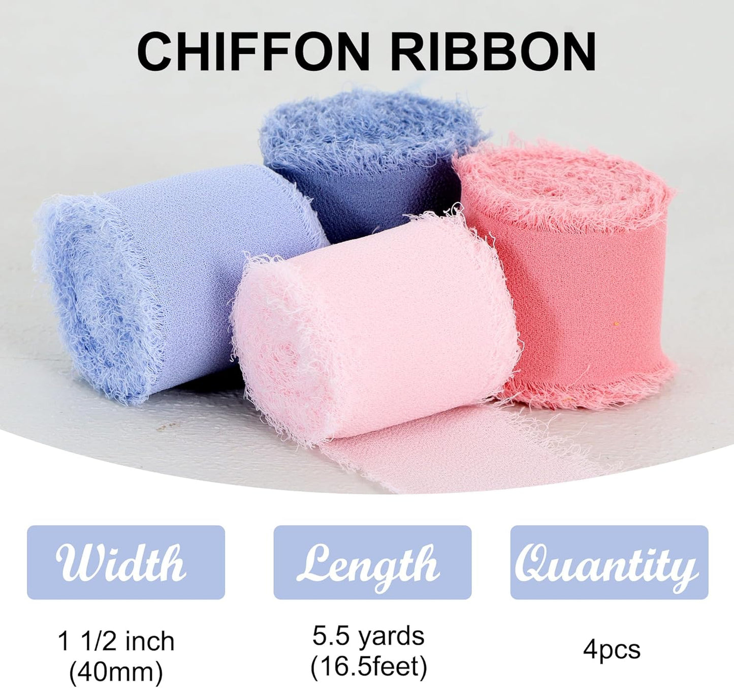 TONIFUL 4 Rolls Pink & Blue Chiffon Ribbon 1 1/2 Inch 5.5 Yards Fabric Silk for Gift Wrapping, Wedding Party Decoration, Flower Bouquet, Bows Making, DIY Crafts