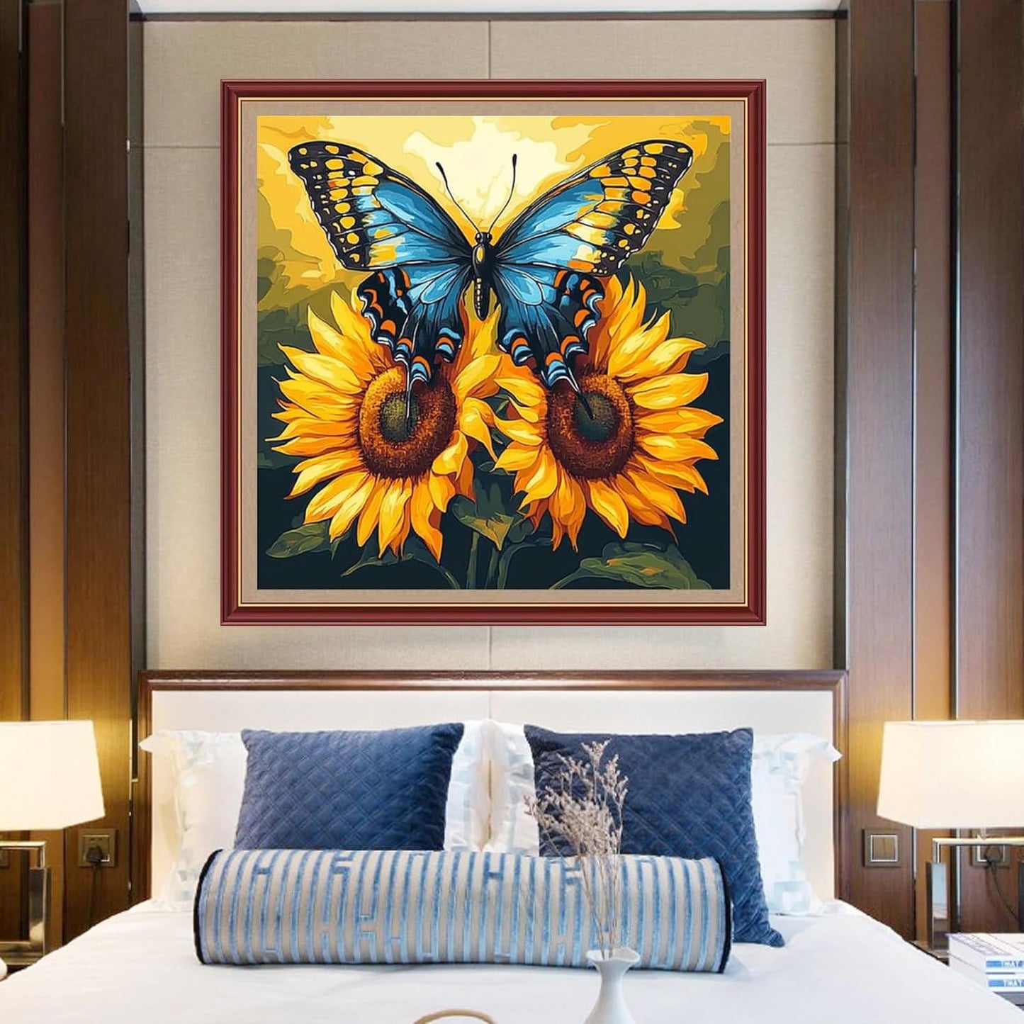 DMCXART Counted Cross Stitch Kits for Adults Needlepoint Kits Unprinted Cross Stitching Embroidery Kit 11CT Cross Stitch Supplies-Butterfly Sunflower 18x18 inch