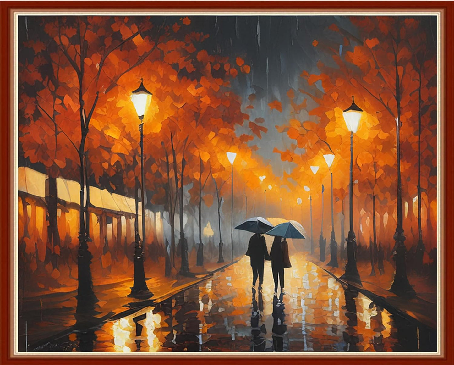 Dimensean Stamped Cross Stitch Kits Full Range of Embroidery Patterns Starter Kits for Beginners Adult or Kids DIY Cross Stitches Needlepoint Kits 11CT-Strolling Rainy Night 15.7x19.7 inch