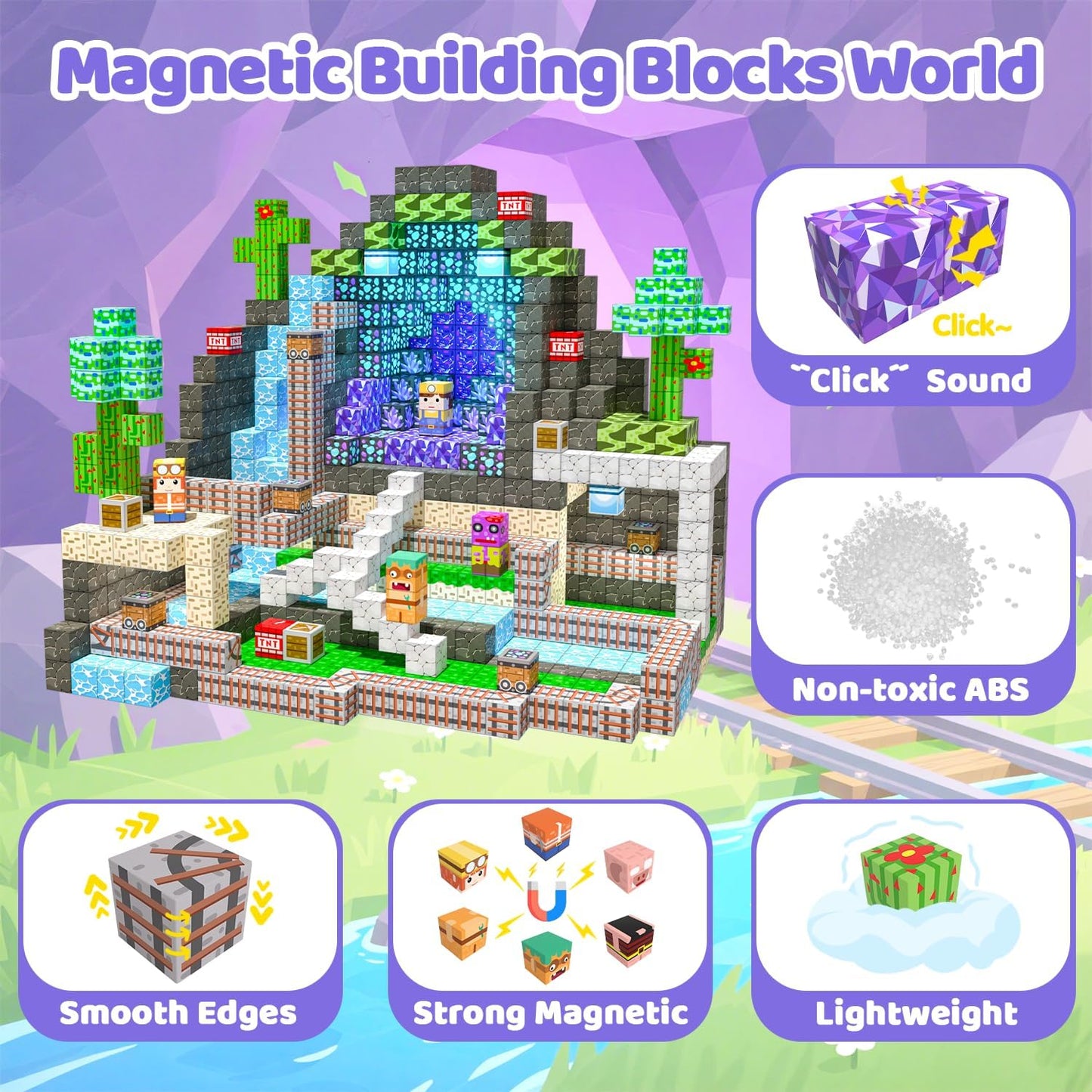 Magnetic Blocks, 150PCS Magnetic Building Blocks, Stacking Magnets for Kids, Sensory Toy for STEM Constructions Magnet Blocks for Boys Girls Age 3+, Christmas Birthday Gifts