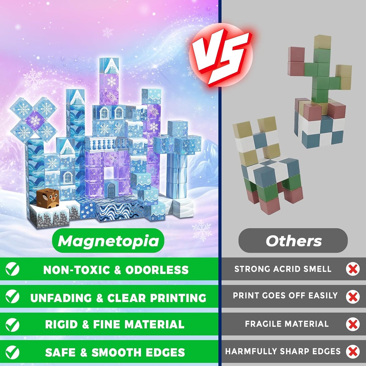 Magnetic Blocks - 100PCS Magnetic Building Block for Kids Age 3+, Transparent Magnet Cubes Blue Castle Princess Building Toy Sets, STEM Magnets Toys Birthday Gift for Boys Girls 4 5 6 7 8 9 10 11 12+