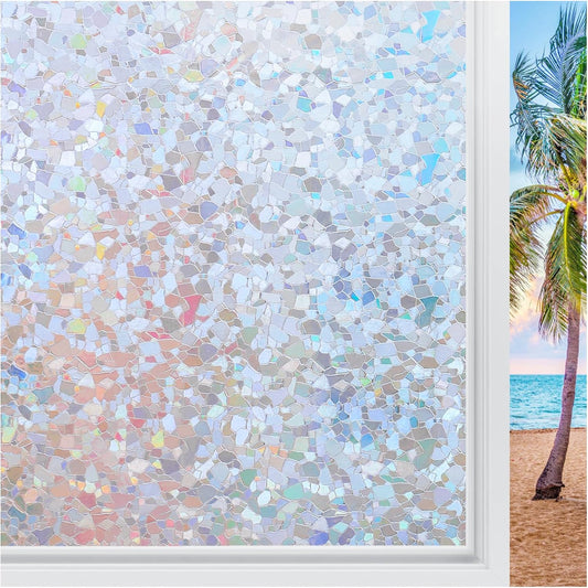 rabbitgoo Rainbow Window Privacy Film Decorative Stained Glass Diamond Pattern Window Sticker with Iridescent Tint Non-Adhesive Static Cling for Home Office Crystal Pattern, 35.4 x 157.4 inch