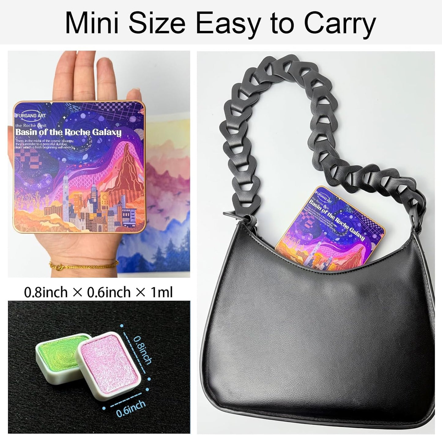 Mini Shifting Watercolor Paint Set, 30 Color Glitter Watercolor Painting Kit, Metallic Watercolor Paints, Solid Water Colors Paint Adult Set, Detail Paint Brush Included, for Artists