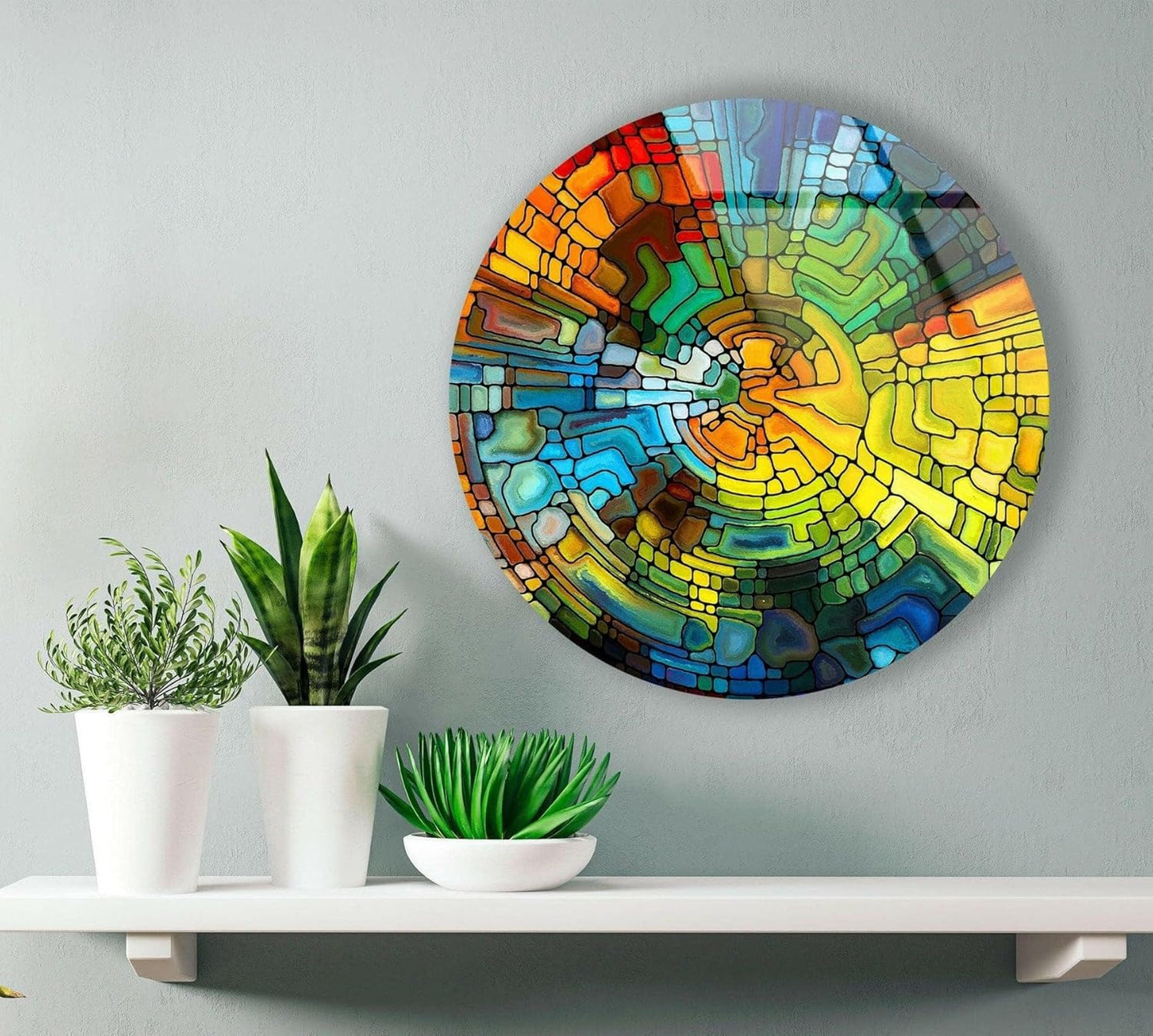 My Photostation.com 15.8''(40cm) Diameter Stained Yellow Round Glass Wall Art Tempered Glass Printing Wall Decor Large Wall Art Wall Hangings