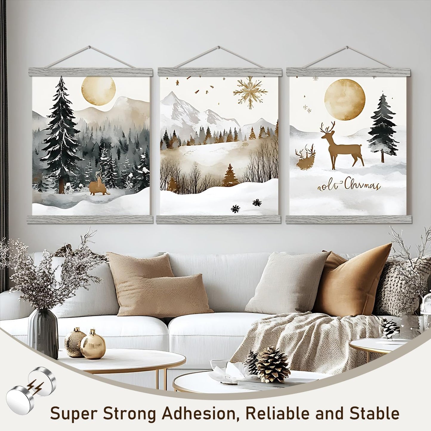 Artmag Magnetic Poster Hanger Frame, 8x10 8x12 8x24 Light Wood Wooden Magnet Canvas Artwork Print Poster Hangers Frames Hanging Kit (Grey, 8")