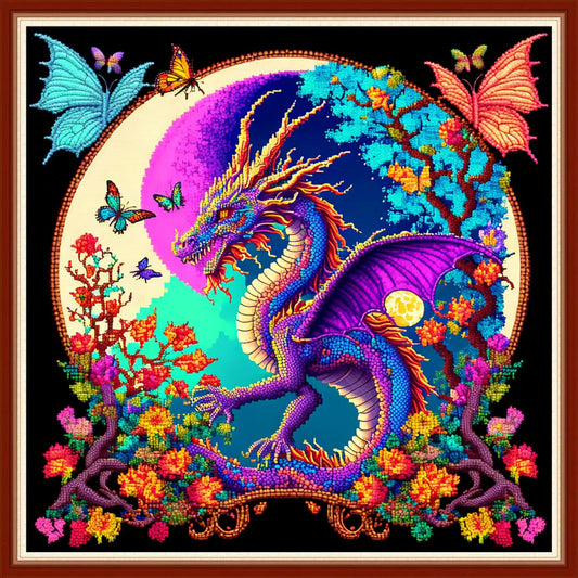 Dimensean Stamped Cross Stitch Kits Full Range of Embroidery Patterns Starter Kits for Beginners Adult or Kids DIY Cross Stitches Needlepoint Kits 11CT-Wolf Flower 17.7x17.7 inch