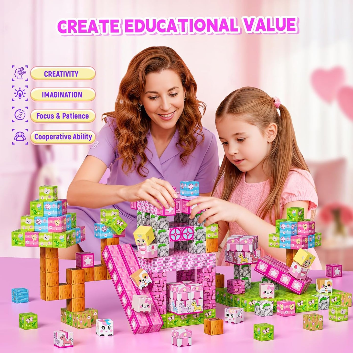 Magnetic Blocks,150PCS Magnetic Building Cube Game,Magnet Blocks Tiles Constructions Toys,STEM Educational Building Blocks for Kids,Christmas Birthday Gifts for Boys and Girls Age 3+ Years Old