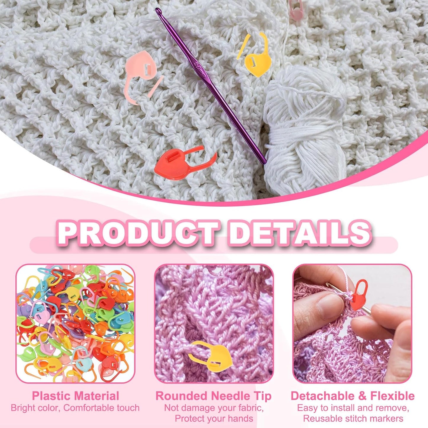 uxcell 200pcs Stitch Markers for Crocheting, Heart Shaped Crochet Marker Needle Clip Counter for Knitting Clothing Tag DIY Craft,Red