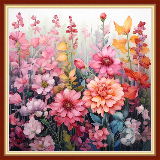 Foxdiviy Stamped Cross Stitch Kits - 11CT Embroidery Patterns - Colorful Flowers - 18x18 inch - Suitable for All Ages