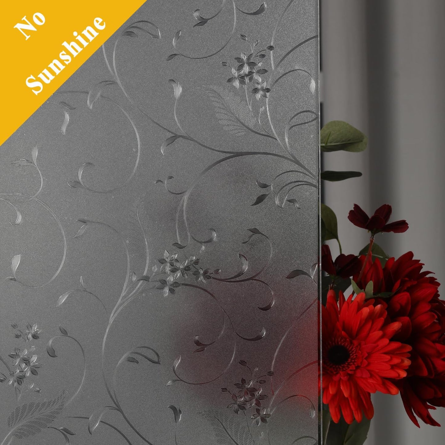 Mikomer Privacy Window Film Etched Flowers Static Cling Glass Door Film, Non Adhesive Heat Control Anti UV Window Cling for Office and Home Decoration,11.8 inches by 78.7 inches