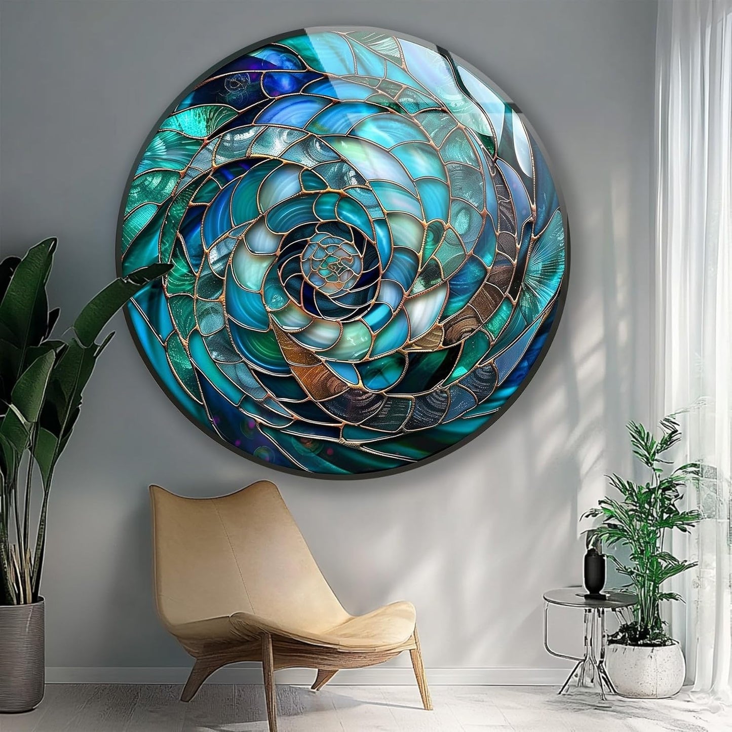 My Photostation.com 15.8''(40cm) Diameter Ocean Vortex Spiral Round Glass Wall Art Tempered Glass Printing Wall Decor Large Wall Art Wall Hangings