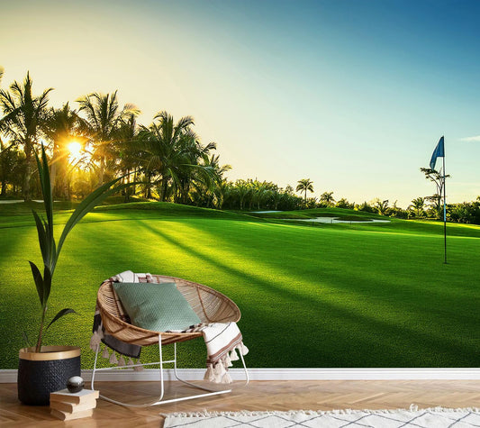 AFZEVEB-Green Golf Course Landscape Wallpaper Wall murals for Bedroom 136"x96"(Not Peel and Stick)