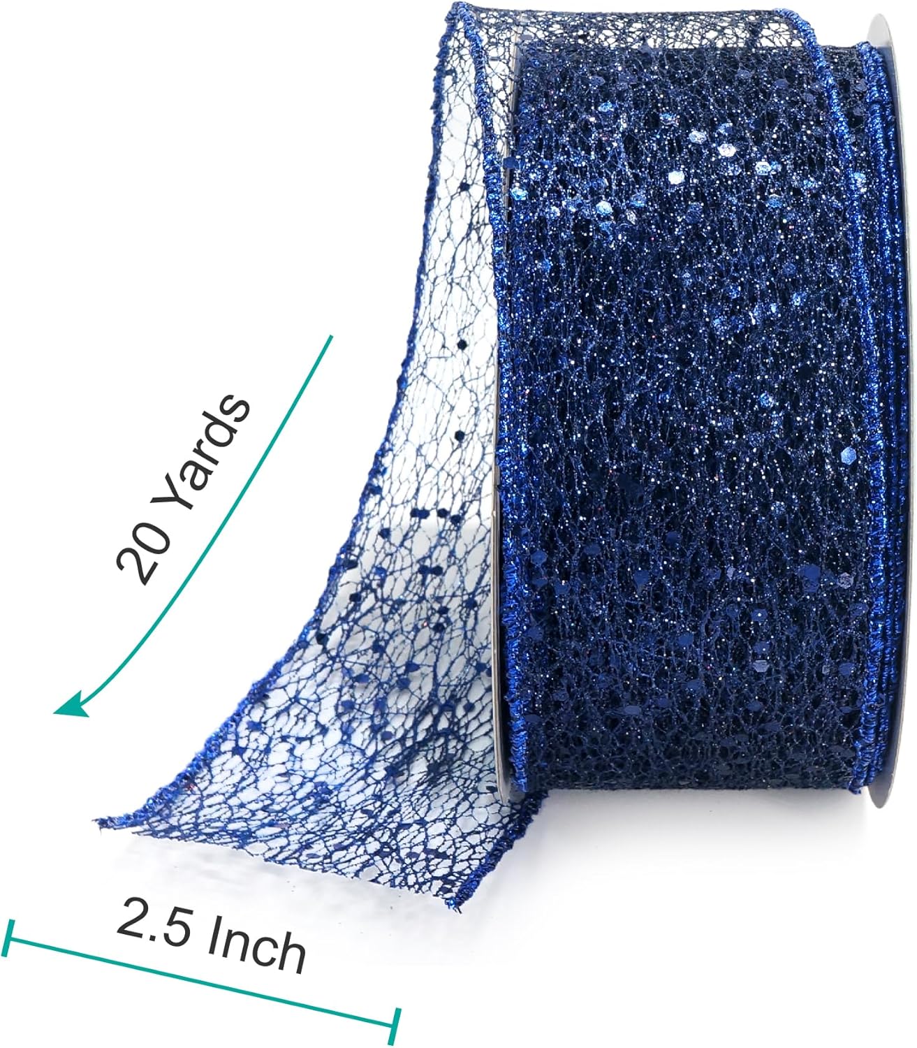 CT CRAFT LLC Sparkling Glitter Mesh Wired Ribbon 2.5" x 20 Yards Blue Navy for Christmas Home Decor Bow Gift Wrapping DIY Crafts Wreath
