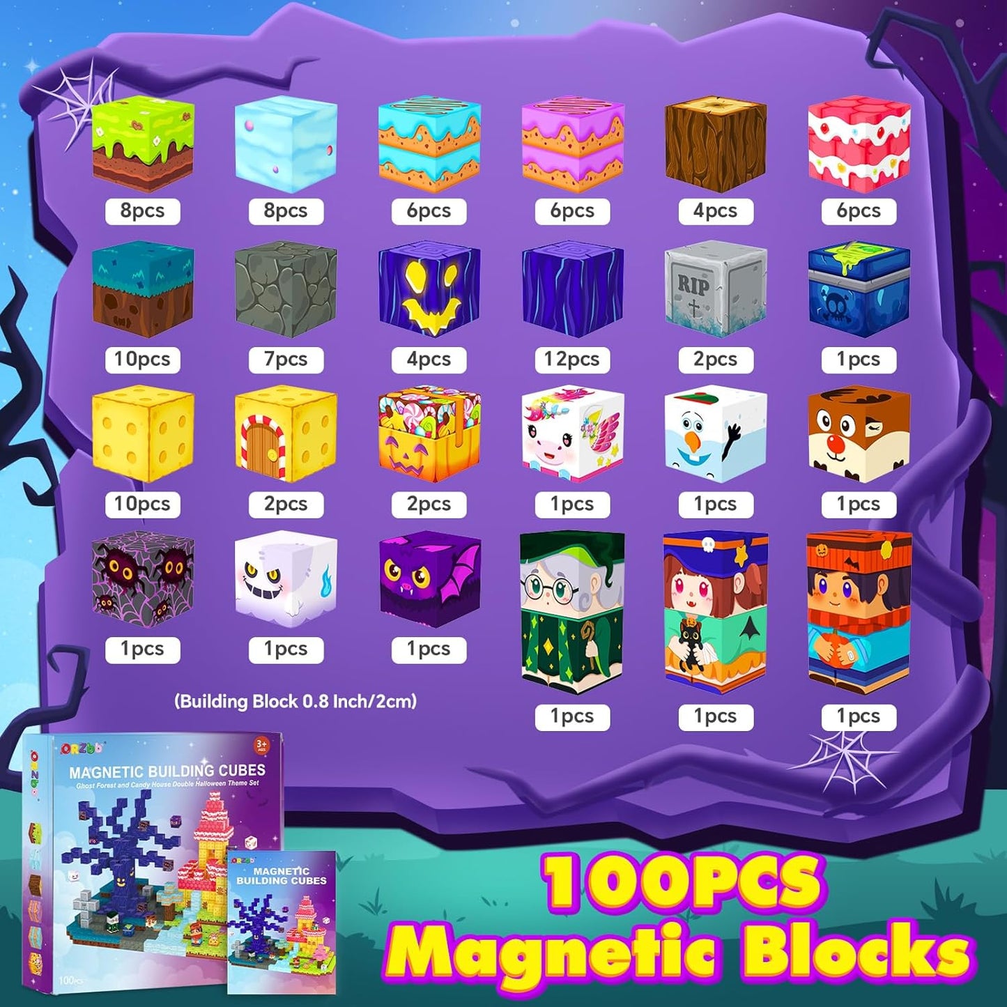 Magnetic Blocks Building Cubes, Magnetic Tiles Kids Montessori Sensory Toys & Games for 3 4 5 6 7 8 9 10 11 12 13 Year Old Boys Girls, Kids Toddler Halloween Decorations Party Favors Birthday Gifts