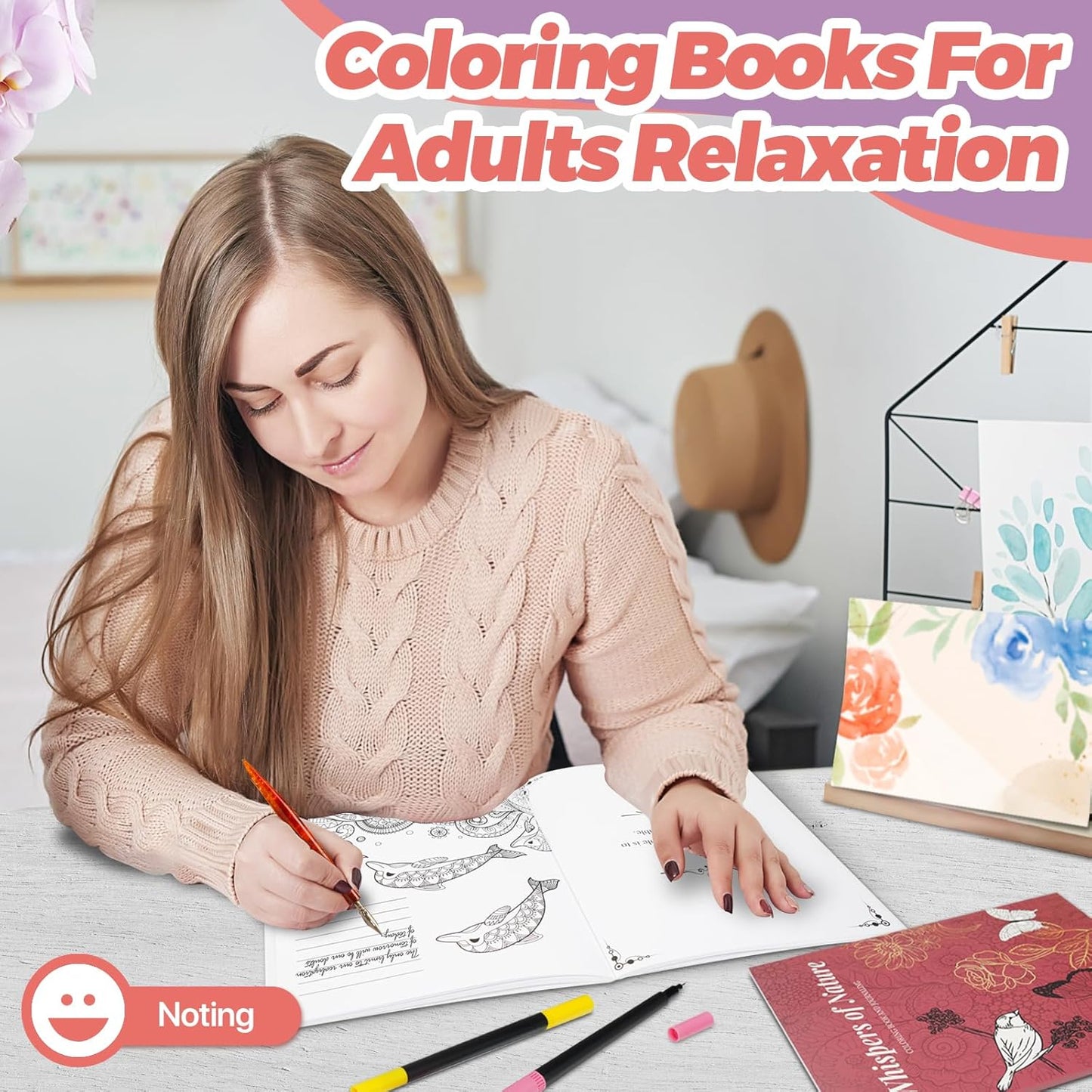 CONDA Coloring Book, 7.1 x 8.5 inches, 2 Books with Mindfulness Quotes, 96 Different Beautiful Patterns, Adult Coloring Book for Relaxation, Inspirational Books for Women Men