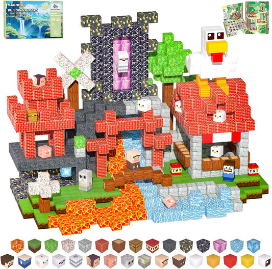 Magnetic Blocks, 150PCS Magnetic Building Blocks Light Up, Stacking Magnets for Kids, Sensory Toy for STEM Constructions Magnet Blocks for Boys Girls Age 3+, Christmas Birthday Gifts