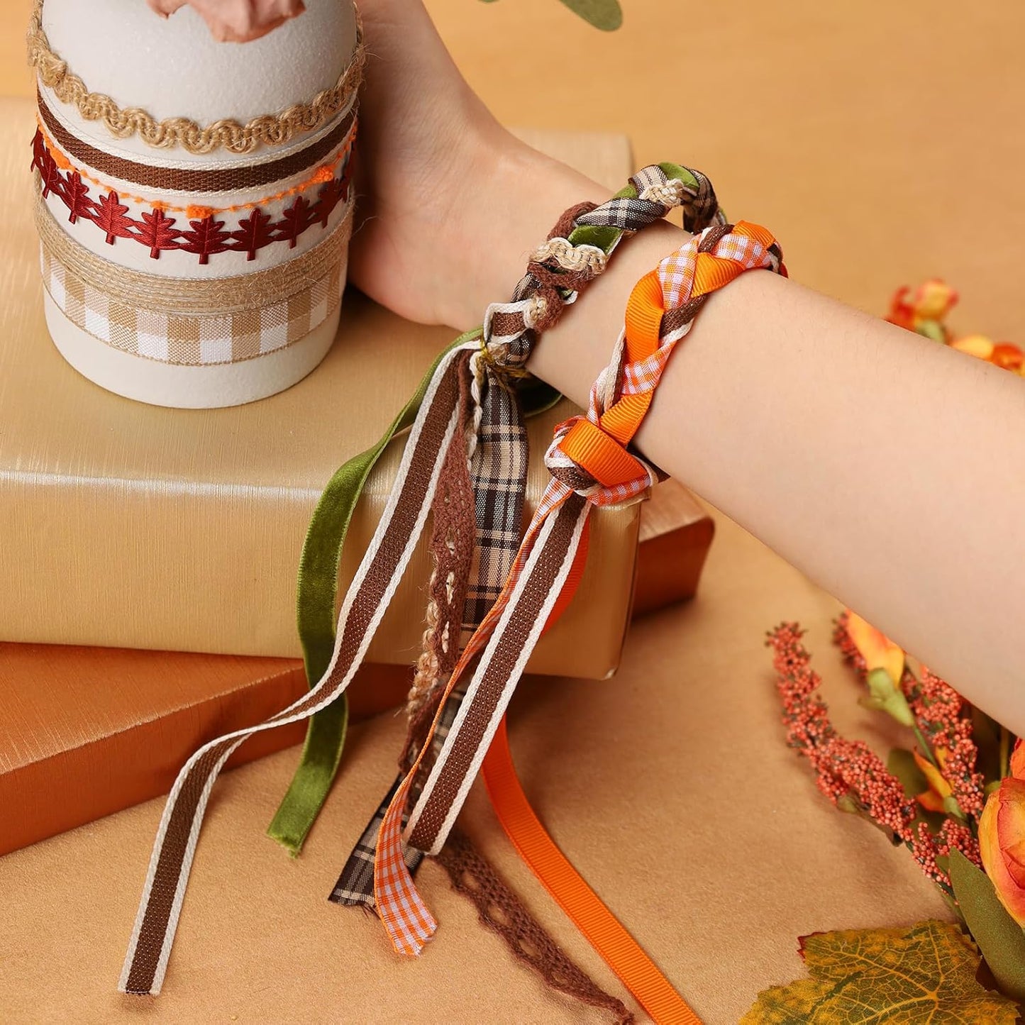 LaRibbons Natural Brown Ribbons for Crafts 10 Rolls 45 Yards TTL Thin Ribbon for Sewing Gift Wrapping Home Decor