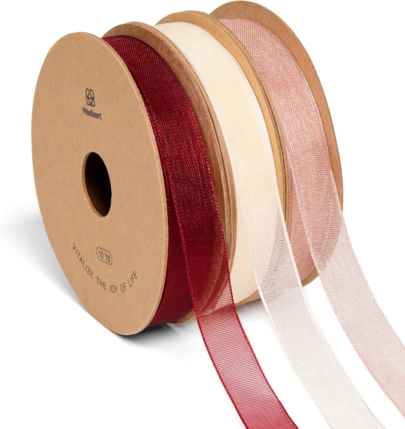 Vitalizart 3/8" x 30Yd Organza Ribbon Red Pink White Sheer Ribbons Set 10 Yd x 3 Rolls Handmade Eco-Friendly for Gift Wrapping Christmas Tree Crafts Bows Wedding Invitations Wreaths
