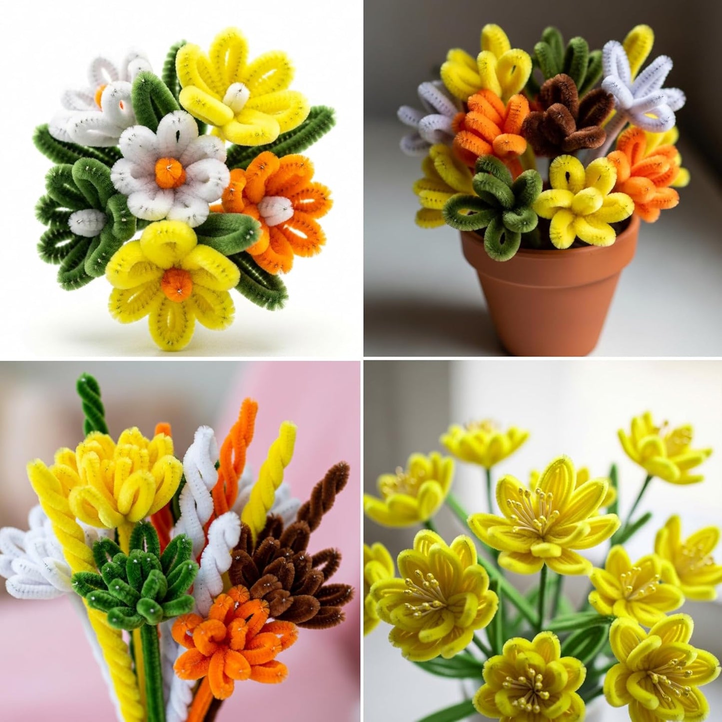 Caydo 500 Pieces Yellow Flowers Pipe Cleaners, Chenille Stems, Pipe Cleaner Crafts for DIY Art and Craft Projects Creative Gift Party Decorations