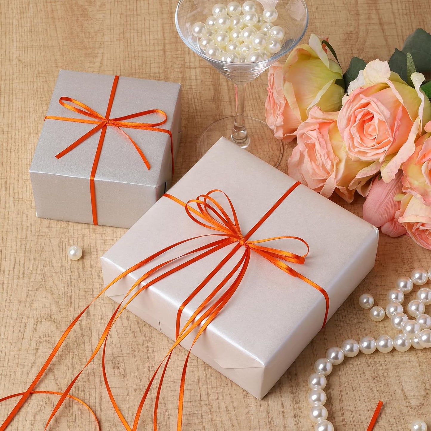 LaRibbons Orange Satin Ribbon 1/8 Inch 100 Yards Thin Luxury Double Faced Russet Orange Silk Ribbon for Flower Bouquet Crafts Gift Wrapping Wedding Fall Decoration